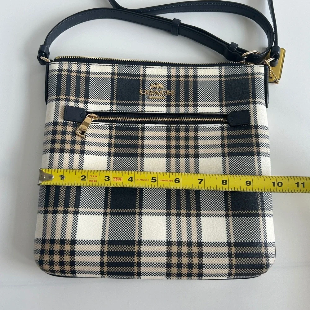Coach Rowan File Bag Plaid Midnight Navy Coated Canvas Crossbody Excellent